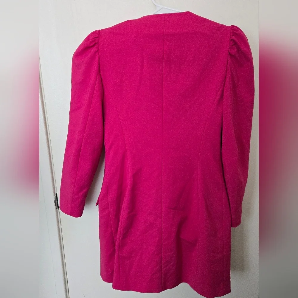 Zara Fuchsia Hot Pink Puff Sleeve Blazer Jacket - Picture 3 of 5